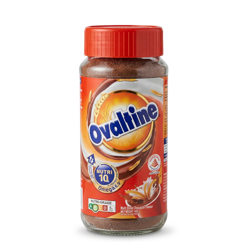 Small Ovaltine jar on a white background