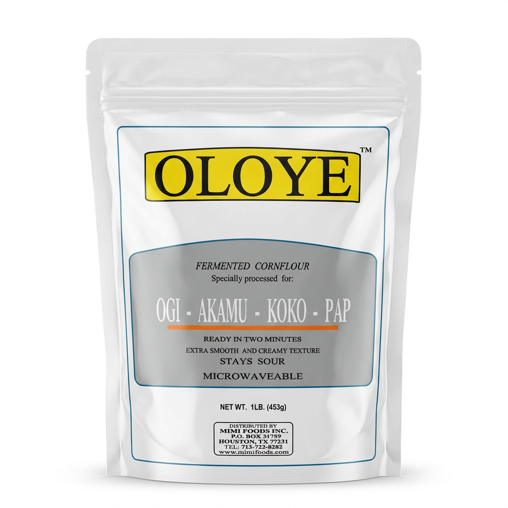 Oloye fermented cornflour 1 lb pouch on a white background